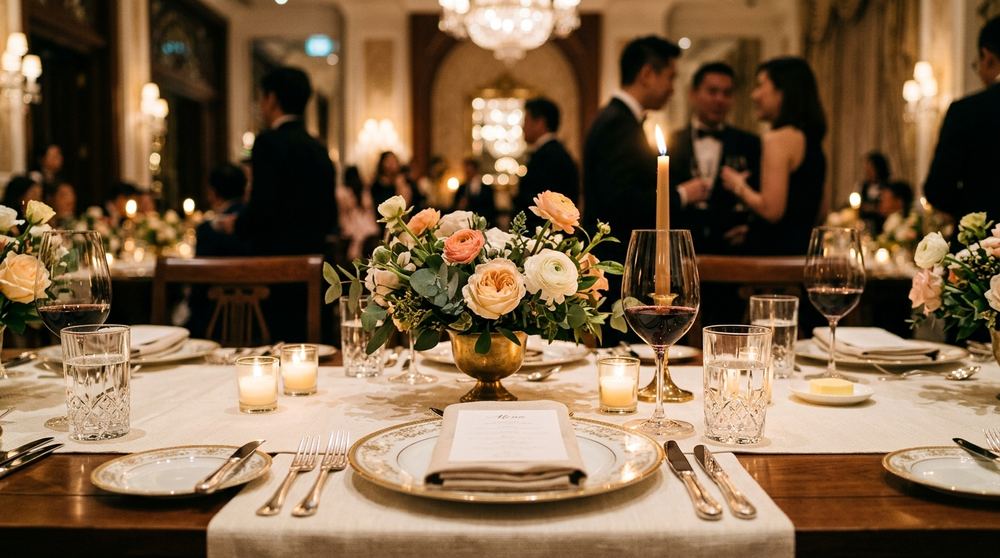 Gala dinner table setting at a Singapore event venue
